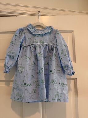 Beaufort Bonnet Company Germantown Toile Dress 2T Blue Green Long Sleeve